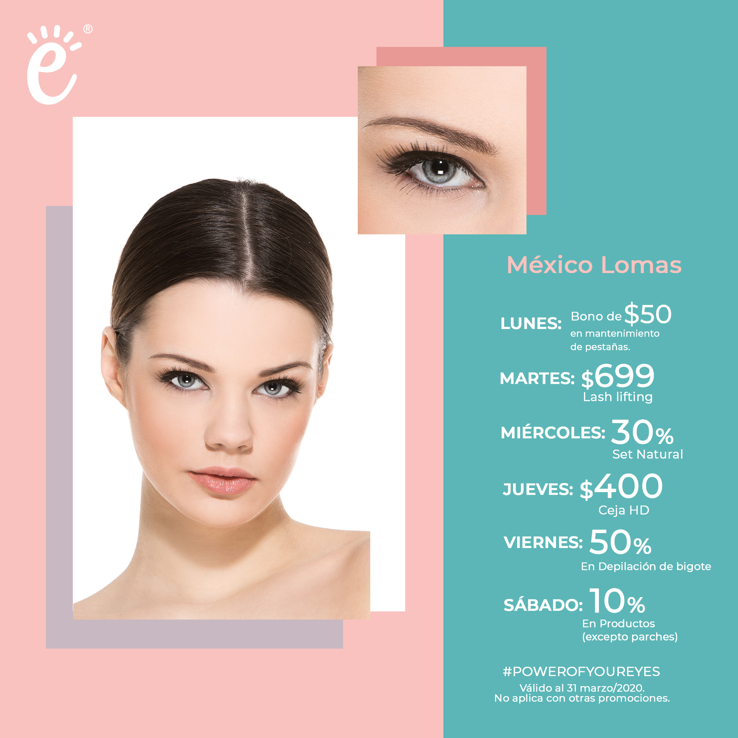 LUNES: Bono de $50 pesos en mantenimiento. MARTES: Lash lifting a solo $699 pesos MIÉRCOLES: Full s