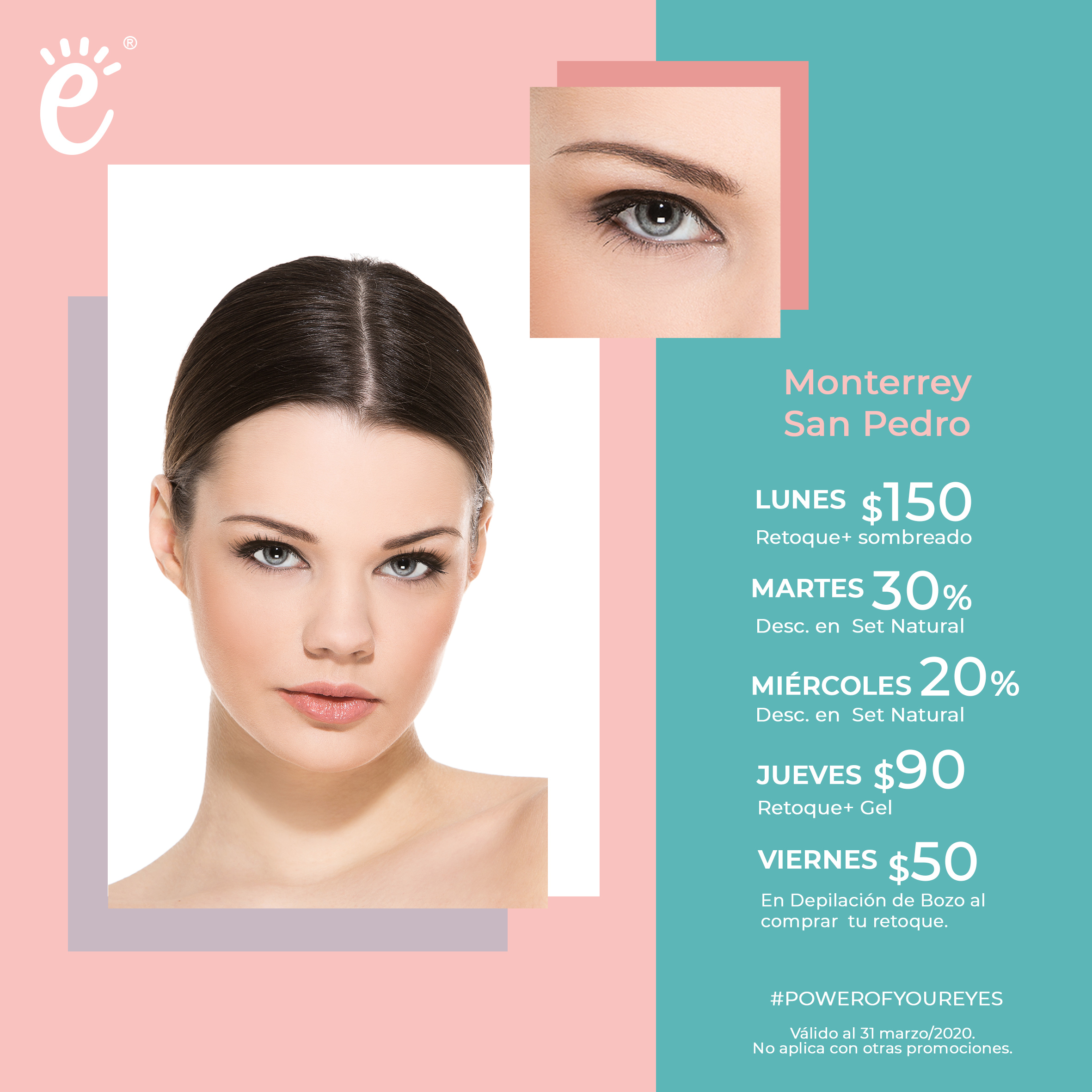 Lunes en el retoque + sombreado de ceja $150 , Martes 30% en Fullset natural , Miércoles 20% en Fu